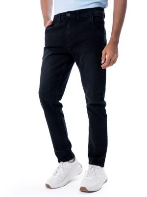 Black jeans in cotton spandex denim fabric. Five pockets, button fastening on the front and zipper fly.